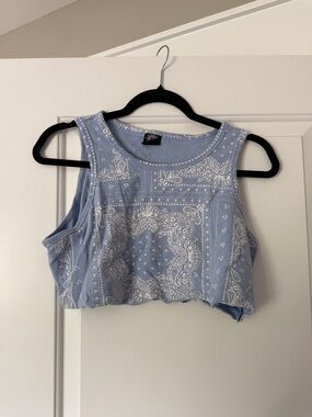 PacSun Light Blue Bandana-Print Cropped Tank Top